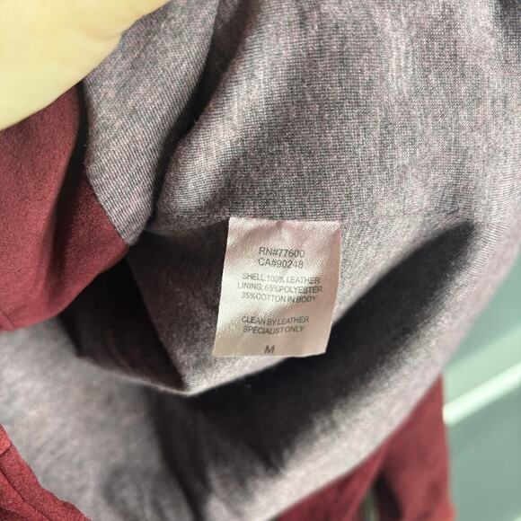 Chaser Coco Collarless Suede Leather Jacket Maroon Size M - Picture 6 of 6